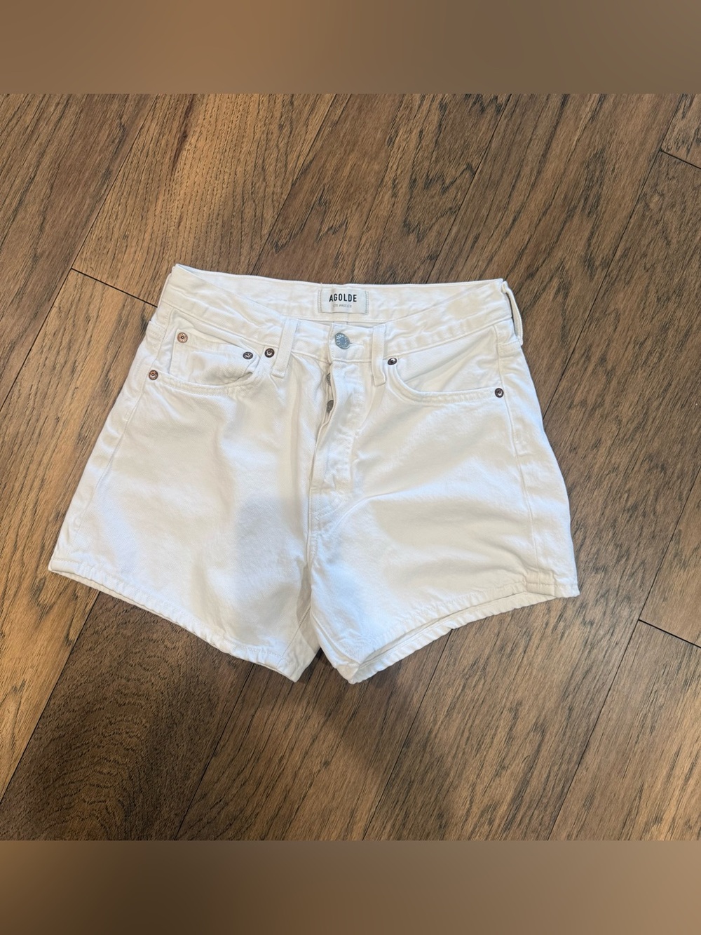 Agolde Parker Long White Denim Shorts - Picture 2 of 6